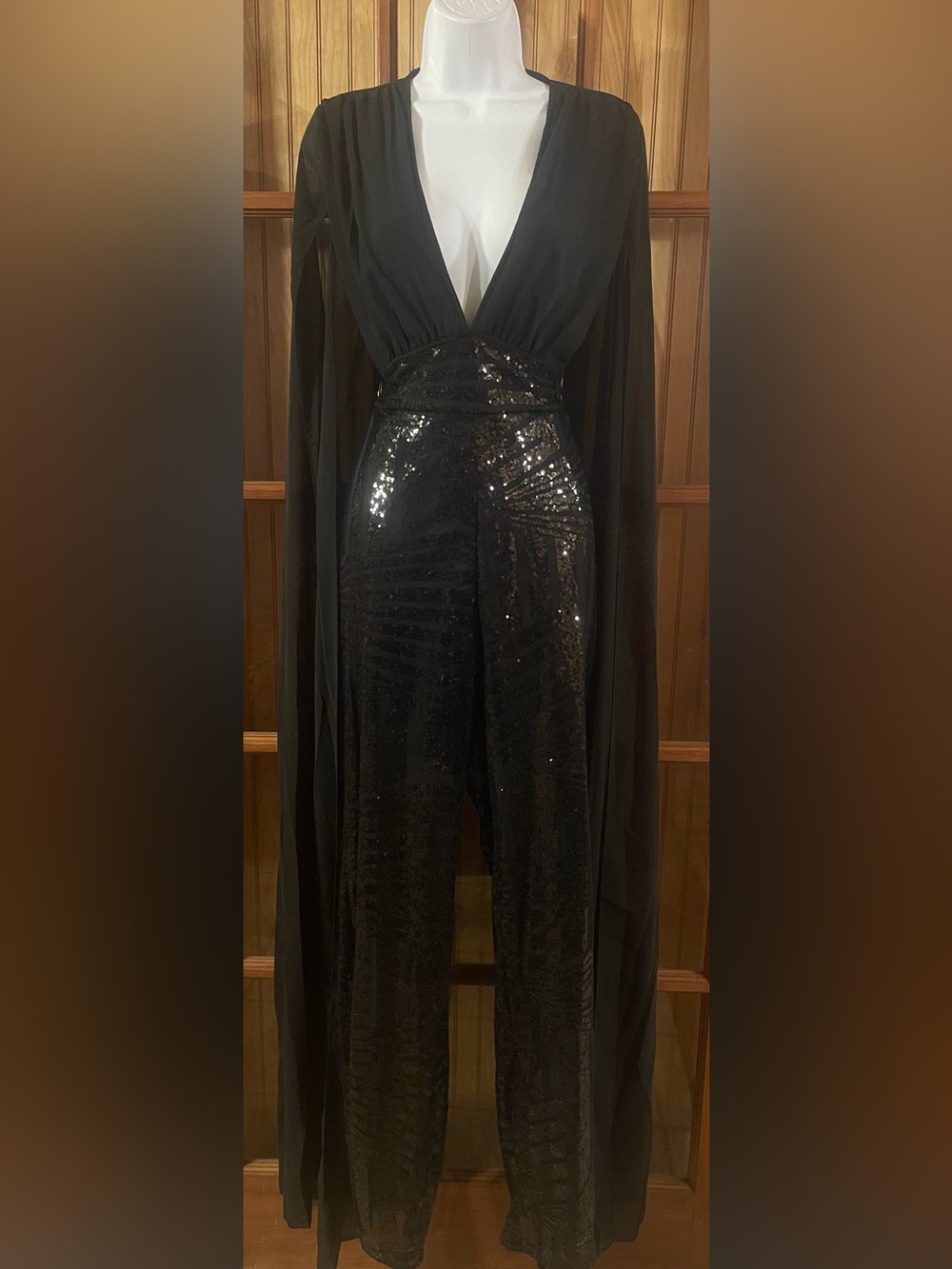 Black Sequin Jumpsuit with Open Back